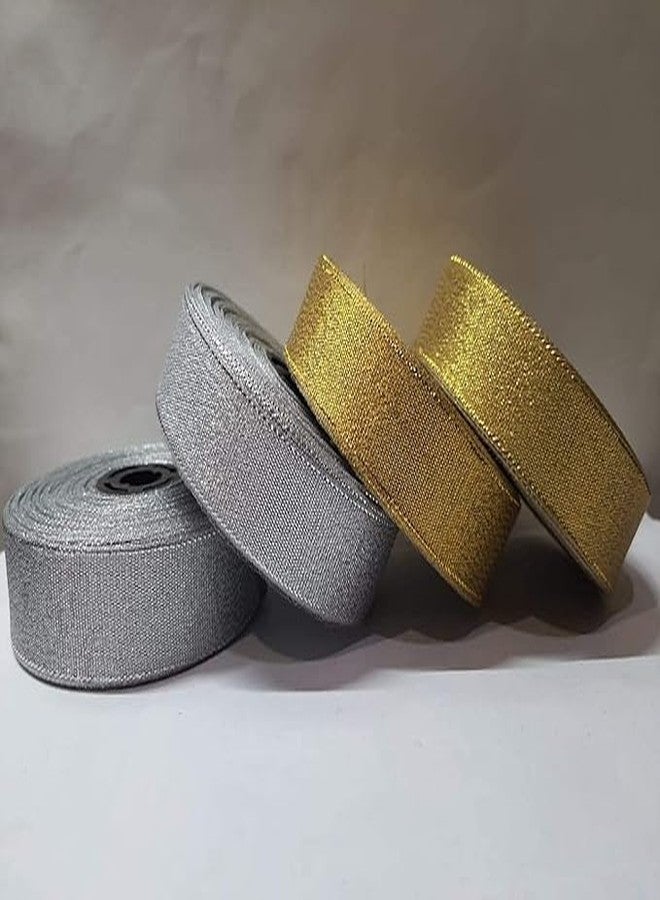 SEJASCOLLECTIONS Metallic Glitter Ribbon Golden and Silvery 4 Roll (L= 100 W= 0.5 inch) Yards for Holiday,christmas Wedding Party Decoration Gift Wrapping (Half Inches) Total Metallic Glitter Ribbon for Gift Wrapping Birthday Holiday Graduation Party Decoration (Golden, Silvery) - Image 2